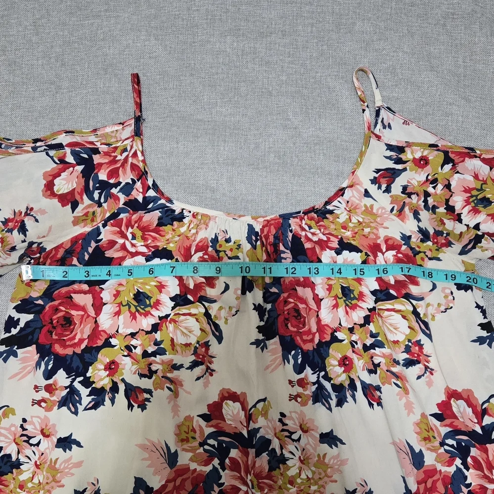 Umgee Floral Cold Shoulder Tunic Mini Dress Crochet Lace Sleeves Size Medium - Picture 8 of 11